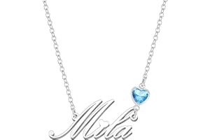 Kraven Personalized Dainty Name Necklaces Blue Birth Stone Custom Engraved Initial Nameplate Pendant Choker Customized Birthday Mother Christmas Gifts for Women Girls Teen Daughter