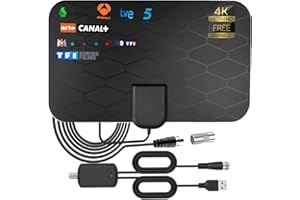 BESELOA Antena de TV Interior, 220 km de autonomía Antena TNT Potente Interior Amplificador Amplificador de señal con cable coaxial Soporte TV HD, 4K HDTV DTMB VHF UHF FM DVB-T DVB-T2