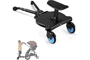 ENERHUB Universal Buggy Board with Seat, Kiddy Board, Pram Standing Board for 99% Pushchairs, Stable Two Wheel Design, for Children from 2-6 Years, Bearing 25KG (Blue)