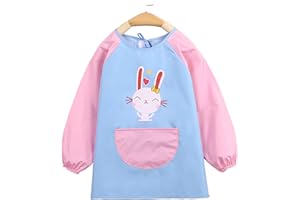 MELLYSTORE Grembiule da Pittura Bambini 6-9 Anni Grembiulino Impermeabile Scuola Maniche Lunghe con Tasche Grembiule da Gioco per Pittura Cucina Dipingere Giocare e Mangiare Rosa Blu