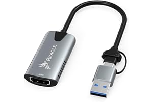 REAGLE Video Grabber HDMI PC USB 2 w 1 USB-C Capture karta podwójna wtyczka USB 4K 30 Hz FullHD 60 Hz USB 3.2 Gen 1 8/10/12 bitów, głębia kolorów, aluminiowa obudowa, plecionka nylonowa