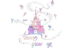 PLIGREAT Rosa Castillo de Hadas Estrellas Adhesivo de Pared Citas Nunca Crezcas Arte Infantil de Pared para Decoración de Dormitorio de Niñas Sala de Juegos