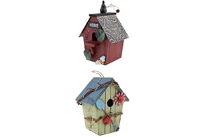 joyMerit 2Pcs Novelty Wooden Garden Bird House Colourful Proof Bird Nesting Box For Small Birds Garden Ornaments - Blue & Red