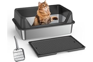 Gerbala Kuweta dla kotów ze stali nierdzewnej, kuweta z dużą obudową z pokrywką dla małych dużych kotów, metalowa kuweta z podwójnym pedałem z matą na łyżki (B)