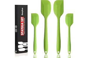 FloweryOcean 4 Spatules en Silicone Résistant à la Chaleur 260°C/ 500°F,BPA Free,Non-Stick,Un Noyau en Acier Inoxydable et Sans Couture Conception une Pièce Pour Cuisine,Pâtisserie et Cuisson (Vert)