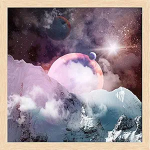 Pitaara Box Planets in Fantasy Space D1 Canvas Painting Natural Brown Frame 28 X 28Inch