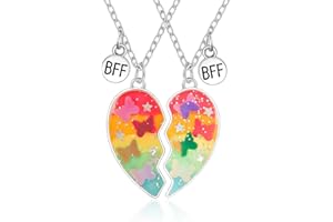 Hifot 2 Stück Halskette Damen Silber Freundschaftskette, Bff Ketten für 2 Mädchen, Schmetterling Kette Herz Anhänger, Modeschmuck Halskette für Freundin Geschenk Personalisierter Schmuck