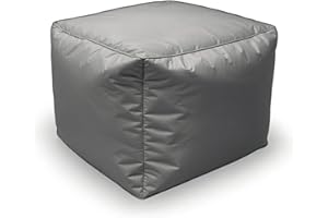 Kosiproducts Beanbag Footstool Pouf Cube Chair Pouffe Water Resistant 100% soft luxury Polyester Fabric Indoor Outdoor foot stool (Grey, Standard)
