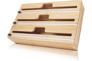 DOSYEN Distributeur Papier Aluminium et Film Coupe-Capsule pour Tiroir de Cuisine, Compatible avec Rouleaux de 12", Organisateur d'emballage de Cuisine en Bambou, Durable et Respectueux de l'environnement