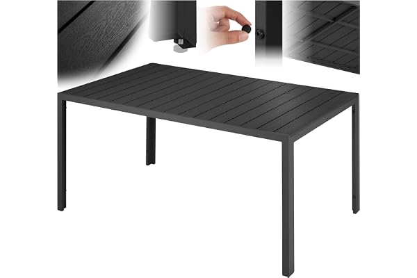 tectake® Table à Manger Extérieur & Intérieur en Aluminium & Aspect Bois 150 x 90 x 74,5 cm Résistante aux intempéries, Réglable en Hauteur, Salon de Jardin Exterieur Mobilier de Jardin