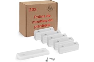 LouMaxx Lot de 20 mini patins pour meubles en plastique - 50 x 14 x 5 mm - Patins en plastique à visser dans un pack multiple pratique - Blanc - Avec vis
