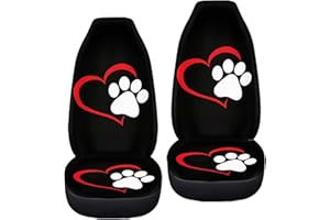 INSTANTARTS Cute Heart Paw Car Seat Covers Front Seats Only High Back Stretch Vehicle Bucket Seat Cover Auto Protector Driver Seat Covers for Women