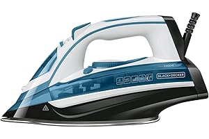 BLACK+DECKER BXIR2402E - Fer à repasser vapeur 2400W | Fonction pressing 140g / min | Semelle en acier inoxydable | Système anti-calcaire et anti-goutte | Blanc et bleu