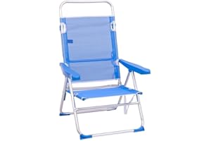 LOLAhome Silla de Playa Alta Plegable y reclinable de 4 Posiciones de Aluminio y textileno Azul de 62x55x100 cm