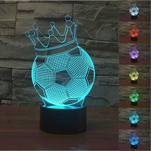 TheMax® 3D Optical Illusion Night Light Football Crown with Touch Switch Table Desk Lamp 7 Color Changing Desk USB Novelty LED Table Lamp -Birthday Gifts for Kids Bedroom (Crown Football)