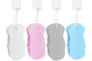 AKOFIC 4 Stück Badeschwamm, Super Weiche Peeling Badeschwamm, Superweicher Duschbürste Duschschwamm Körper Schwamm Zum Reinigen Bath Sponge mit 2 Stück Haken für Erwachsene Kinder Frauen Männer