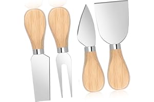 Ziranee Set de Couteaux à Fromage,4 PCS Acier Inoxydable Couteaux à Fromage avec Manche en Bois Mini Couteau Fromage Couteau a Fromage pour trancher le fromage Gâteau Dessert Coupeur de beurre
