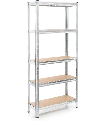 Scaffale Metallico Zincato 115x40x40 Cm - 4 Ripiani HDF, Capacità 175 Kg Per Ripiano, Per Garage E Cantina