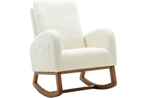 SUPPNEED Mecedora moderna con diseño de acento, para bebés y niños, con bolsillo lateral, con respaldo alto, color blanco