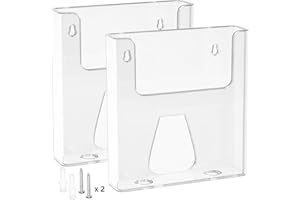 Viymgit A4 Wall Mounted Document Holder, 2 Pack Clear Portrait Magazine File Stand for Brochures, Menus, Leaflets & Literature File Letter Paper Display