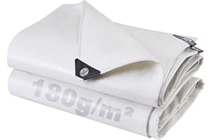 SHANNA Lona Impermeable Exterior 3x3m, 180 g/m² Lona de Protección Toldo Reforzado PE con Ojales, Duradera Resistente a Los Rayos UV Desgarros, Multiusos para Terrazas Muebles Jardín Piscina Coche Blanco