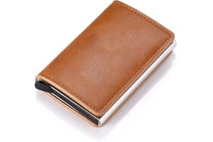 RUKK Cartera Tarjetero Automático para Hombre y Mujer, Pequeño Portatarjetas con Pop-up para Tarjetas de Crédito y Billetes, Billetera para Hombre con Protección RFID (Marrón)