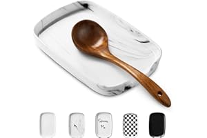 ABRUTY Spoon Rest for Stove Top, Ceramic Spoon Holder for Kitchen Counter, Modern Farmhouse Kitchen Decor Accessories for Spatula, Spoons or Tongs (C-Marble, Rectangular)