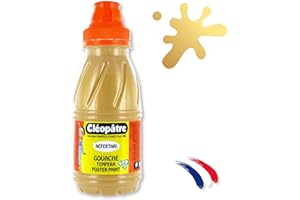 CLÉOPÂTRE CLEOPATRE – Peinture Gouache - Flacon de 250ml - Couleur Or - Couvrante et Facile à Nettoyer - École et Loisirs Créatifs pour Enfant