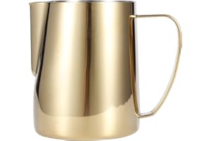 TOMOTATO Brocca per Schiuma di Latte in Acciaio Inossidabile Oro, Bricco Latte Schiumatore Schiuma Brocca Tazza per Cappuccino, Espresso, Latte Art Milk Frother Jug(350 ml)