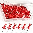 NEDBLUE Red Push Pins - 120 Drawing Pins with Storage Box, Thumb Tacks for Cork, Notice and Bulletin Boards - Map Pins