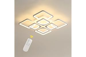Aiskdan Plafon LED Techo 80W 8000lm, Lampara de Techo Regulable con Control Remoto, 8 Cabezales luz led techo Cuadrada de Moda, Lamparas de techo salon de Metal Acrílico, Diámetro 60cm