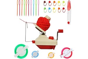 KNEWMART Avvolgitori per palline, filato per maglieria a uncinetto Avvolgitore per lana a sfera, 1 avvolgitore per palline in filato + 4P Pompon Maker + 10PS per punto maglia + 10PS aghi + 1PS forbici (26)