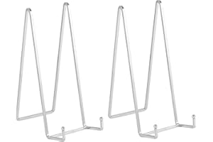 DIDUDIDU Large Plate Holder Display Stand - 12 inch Super Tall Big Plate Stands for Heavy Duty Display - Metal Picture Frame Stand - Tabletop Easel Stand for Decorative Platter | Plaque | Book - 2 Pack -Silver