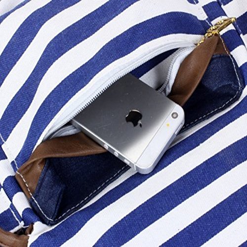 BESTOPE® Neu Modische Unisex Canvas Schultasche Rucksack Super Streifen Schule Hochschule Laptop-Tasche Schulrucksack Daypack Wanderrucksack Schultasche Rucksack für Mädchen Jungen Studenten (Blau) - 3