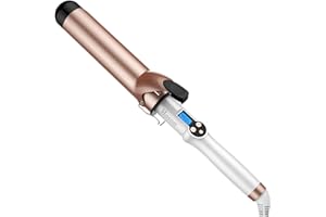 Hoson 45mm Curling Tongs Large Barrel Hair Curler, 1.5" Long Barrel Curling Wand Dual Voltage, Ceramic Tourmaline Coating with LCD Display, Glove Include