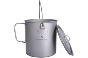 Boundless Voyage Outdoor 750ml 800ml 1100ml 1300ml Titanium Pot with Lid Folding Bail Handle Camping Hiking Picnic Ultralight Portable Water Bottle Cup Mug Spork Set (1250ml)