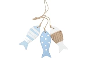 BAOFUYA Decoración de Peces de Madera, Tema de Playa, Arte de Pared, Decoraciones de Peces Colgantes, Estilo Marino, 3 Peces Pequeños, Adorno Colgante para el Tema Náutico del Hogar