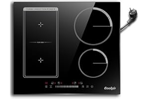 ‎COOKSIR Cooksir Induktionskochfeld 4 Platten mit Stecker, Kochfeld Autark, Einbau 59cm, 3500W, Kombizone für Grill, Slider-Touch-Steuerung, Schwarze Keramikglasplatte, 220V, 50Hz, 16A Steckerdose