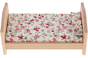 Healifty Puppenhaus Bett Holz Mini Puppen Holzmöbel Einzelbett Miniatur Möbel Modell Spielzeug 1: 12 Puppenhaus DIY Schlafzimmer Wohnzimmer Zubehör Mikrolandschaft Dekoration