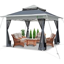 VOUNOT Tuinpaviljoen, opvouwbaar, 3 x 3 m, versterkt met 4 wanden, raam, tent van polyester, waterdicht