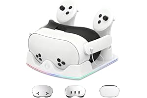 Jubor Stacja ładująca kompatybilna z Meta Quest 2/3/3S, stacja dokująca do szybkiego ładowania z oświetleniem RGB do kontrolera, ładowarka Con USB C, szybkie ładowanie do zestawu słuchawkowego VR i
