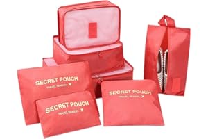 DoGeek- 7 en 1 Set de Organizador de Equipaje Viaje con Bolsa de Zapato,Impermeable Organizador de Maleta Bolsa para Ropa Sucia de Viaje, Material Nylon