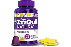 ZzzQuil Natura Integratore con Melatonina pura ed Estratti Di Valeriana Per Dormire, Camomilla e Lavanda, 72 Pastiglie Gommose + Foglietti adesivi stella, Gusto Frutti di Bosco