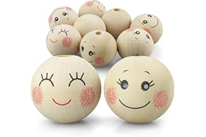 Netuno 8 sfere di legno con faccine soridenti 30 mm perline rotonde con foro per macramè lavoretti decorazioni casa gioielli fai da te perline legno macramè con occhi viso con buco sfera legno grande