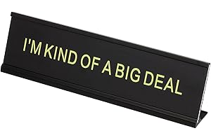 PATIKIL Funny Nameplate, 8"x2" Novelty Desk Sign Plaque Aluminum Desk Name Plate with Base for Office, Black Yellow (I'M Kind Of A Big Deal)