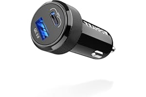 Allume Cigare 38W, RAMPOW Chargeur Voiture USB C PD3.0 Charge Rapide, USB A QC3.0 4.8A pour iPhone 14/13/12/11/X/XS, Samsung S21/S20/S10/S9/S8, iPad Pro/Air, Airpods Pro - Noir