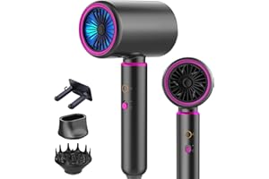 Bizcasa Sèche-cheveux Ionique Professionnel, 2200W Séchage Rapide, 4 Modes Réglables, Seche cheveux Ionique, Protection contre la surchauffe, Accessoires Diffuseur Boucle et Buses (Gris 1)