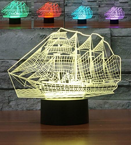 Tama Caumi Sailing Boat 3D Night Light Home Decoration Toys Lamp 7 Color Change Best Gift Night Light LED Furnish Desk Table Lighting