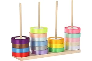 OGANAZI Wooden Ribbon Rack Storage, Washi Tape Organizer, Wood Ribbon Organiser, Wire Spool Stand Holder, Ribbon Roll Holder for Sewing Craft Tape Wreath Crochet Roll Florist Arts Wrapping Gift