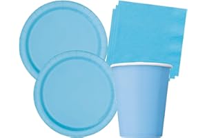 Isola Party Kit festa di compleanno tinta unita color Azzurro eco-friendly (32 piatti, 28 bicchieri, 40 tovaglioli)